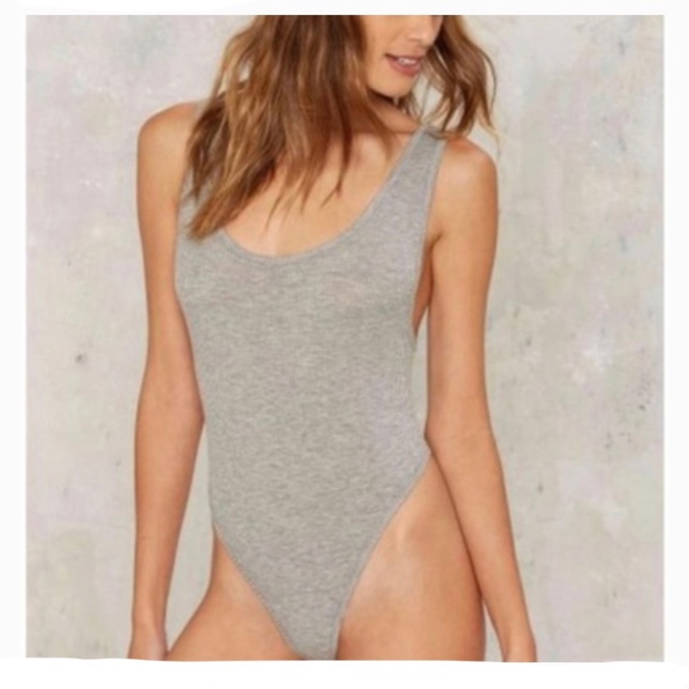 🔥Nasty Girl Thong Gray Ribbed Bodysuit Medium 🔥 - Picture 1 of 5